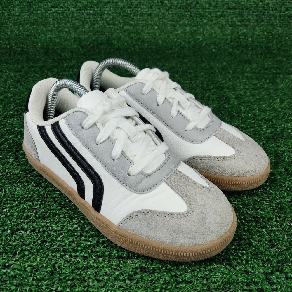 Cat & Jack Sneakers Kids Size 2 White Black Retro Soccer Style Leather Suede